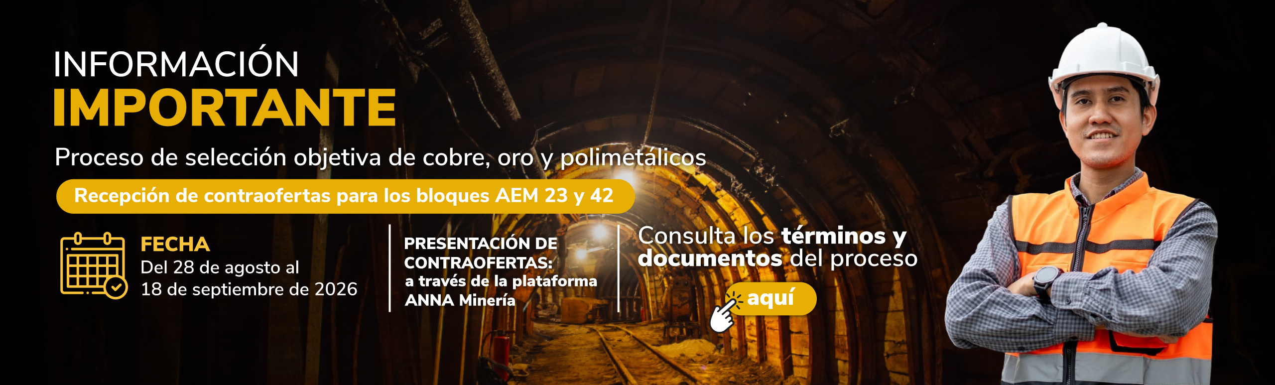 En el marco del proceso de selección objetiva de cobre, oro y polimetálicos, la ANM invita a presentar contraofertas para los bloques AEM 23 y 42