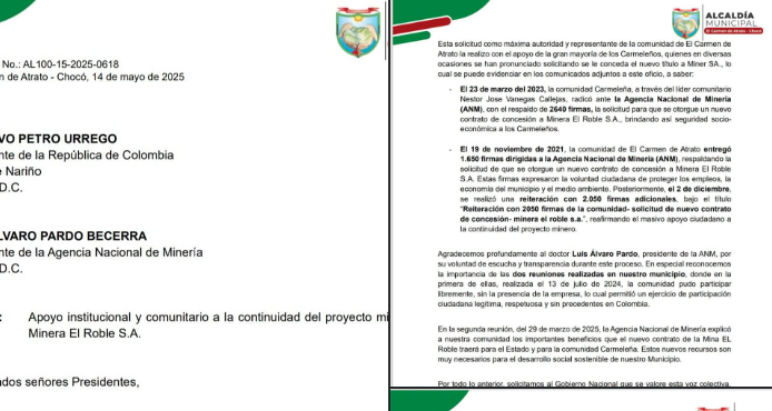 Importante Información para el Carmen de Atrato y el departamento del Chocó sobre el tema de regalías de la empresa Minera El Roble.