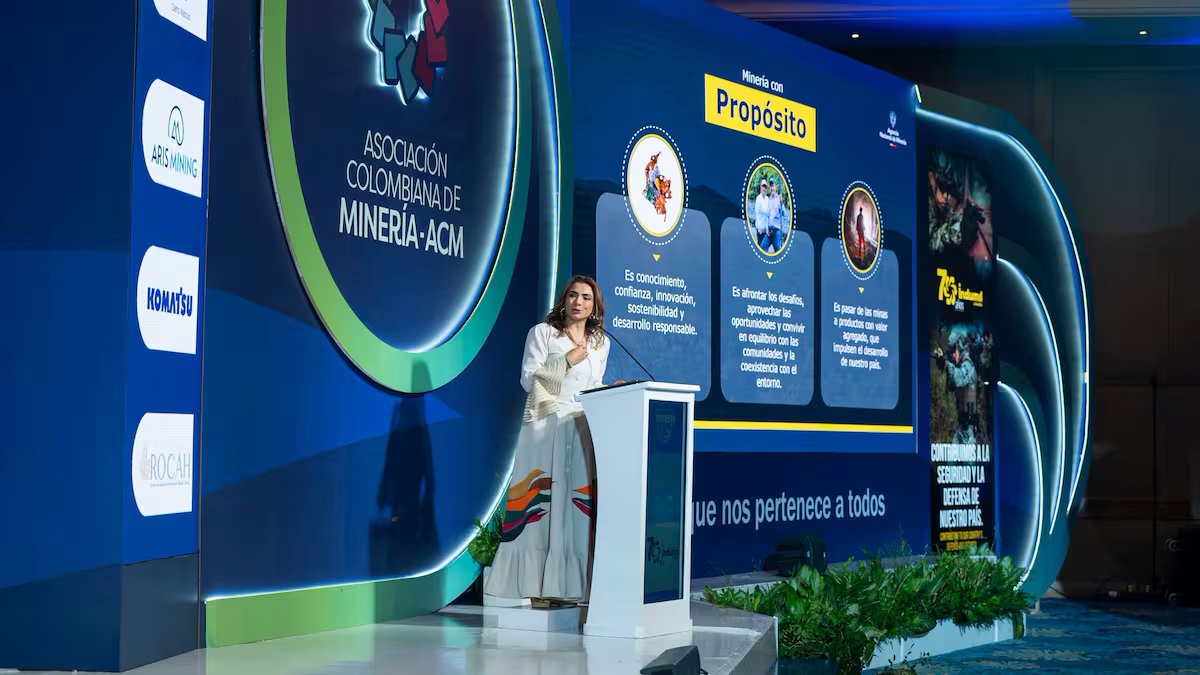 La presidenta de pie hablando