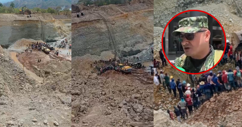 imagen de la mina y una persona del ejercito hablando